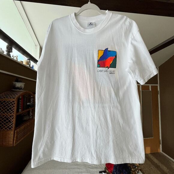 Vintage Cabo San Lucas Dolphin Graphic Tee Mexico Tourist Shirt Y2K Size L - Picture 2 of 11